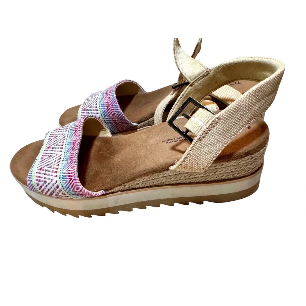 TOMS Women's Platform Wedge Espadrille Sandals Size 10 W Multi Color‎ Tribal